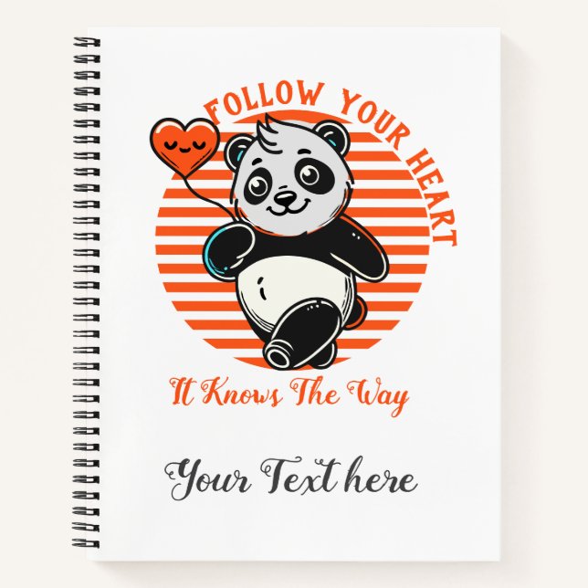Carnet Suivez Votre Coeur Panda Cute Inspiration (Devant)