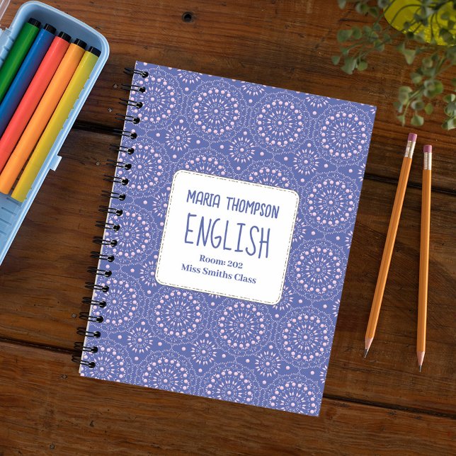 Carnet Sujet de l'école Personnalisé violet et rose (Pink and purple patterned school subject spiral notebook)