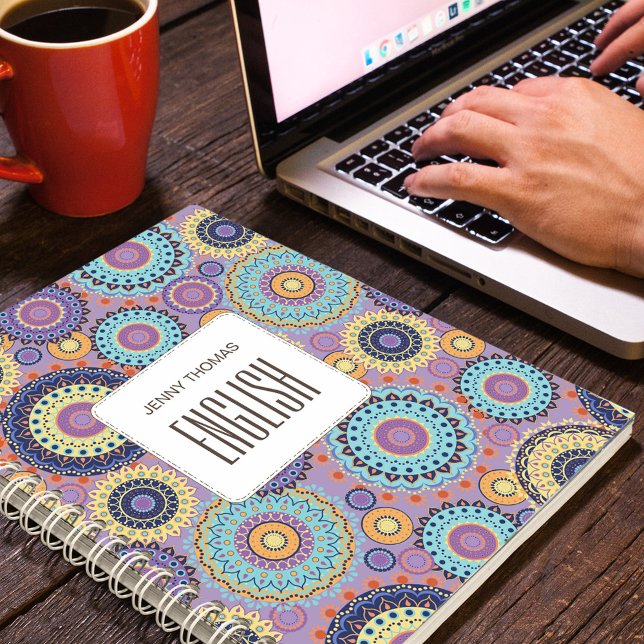 Carnet Sujet de l'école Purple Personnalisé Moderne (School subject spiral notebook with modern colorful pattern)