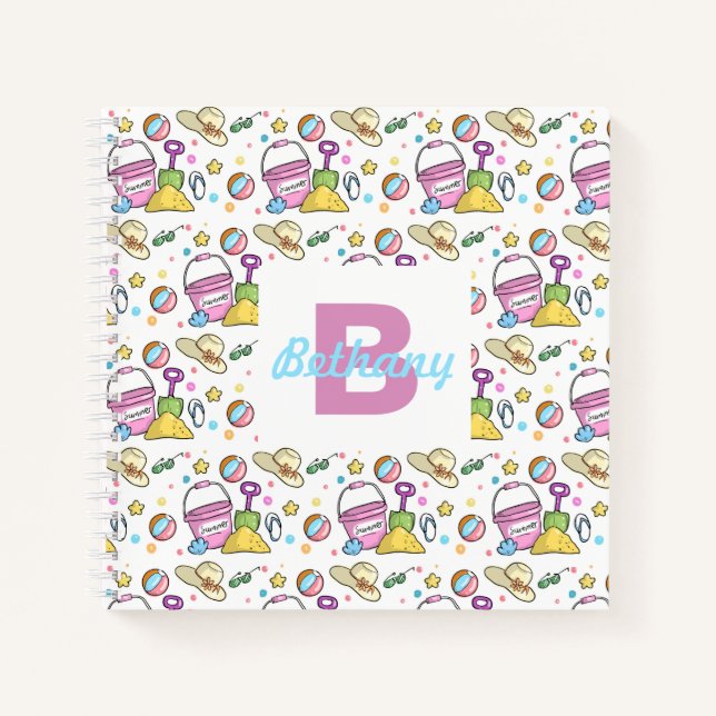 Carnet Summer Beach Doodles vacances Fêtes Personnalisées (Devant)