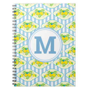 Carnet Summery Blue and Yellow Lemons Floral Pattern