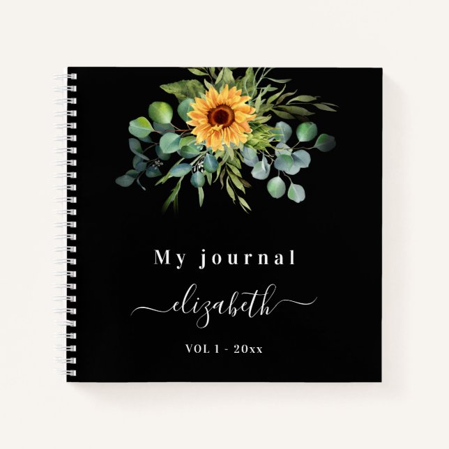 Carnet Sunflower eucalyptus vert nom script noir (Devant)