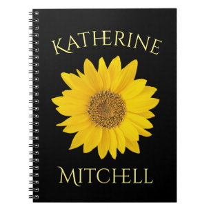 Carnet Sunflower jaune unique Nom personnalisé Noir