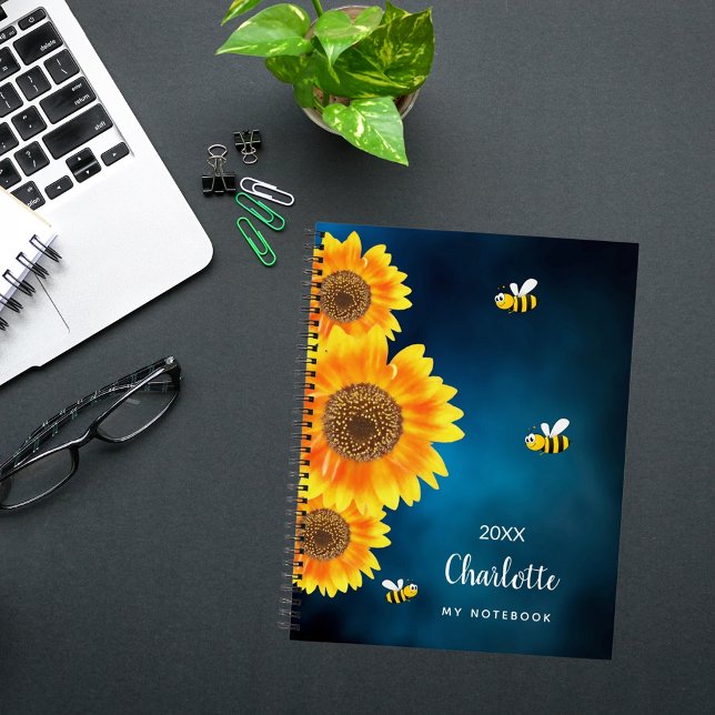 Carnet Sunflowers abeilles jaunes bleu nom du ciel (Créateur téléchargé)