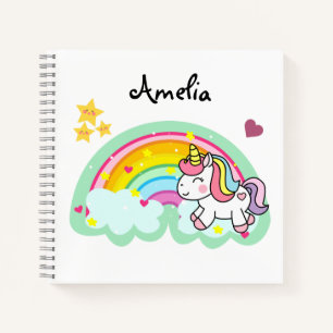Carnet Super Cute Unicorn et Rainbow Personnalisé