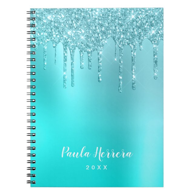 Carnet Superbes gouttes de menthe bleu aqua & parties sci (Devant)