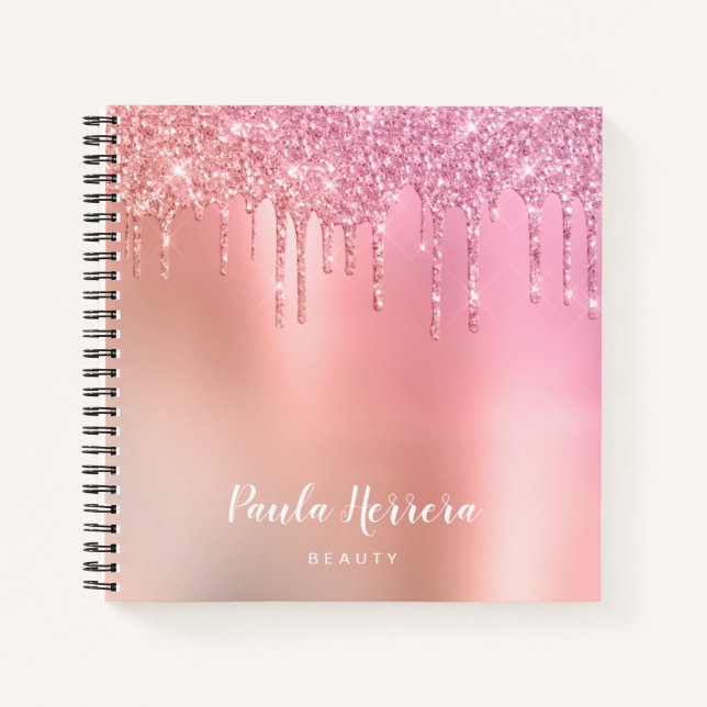 Carnet Superbes gouttes de roses rose or & cuivre parties (Devant)