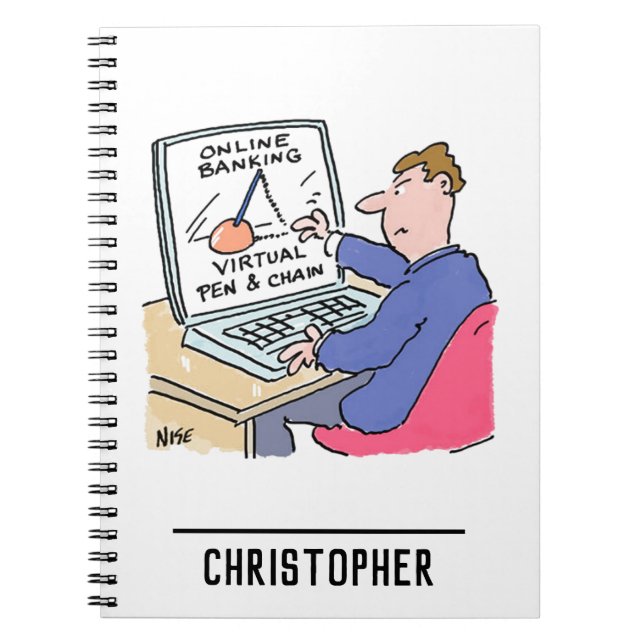 Carnet Sur Computer Online Banking Drôle Cartoon (Devant)