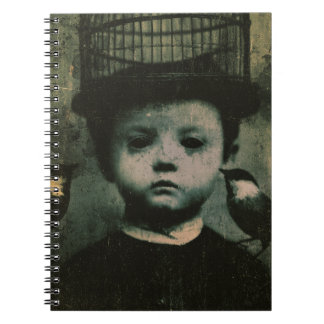 Carnet Surréaliste Oiseau en Cage et Enfant Rétro en Noir