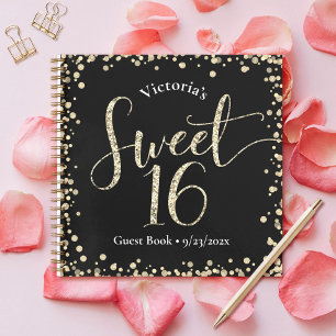 Carnet Sweet 16 Black Gold Parties scintillant Anniversai