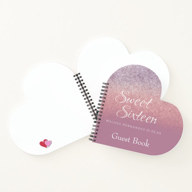 Carnet Sweet 16 Parties scintillant Ombre Coeur invité (Intérieur)