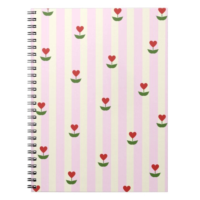 Carnet Sweet Heart Flower Pattern – Soft Pink Striped  (Devant)