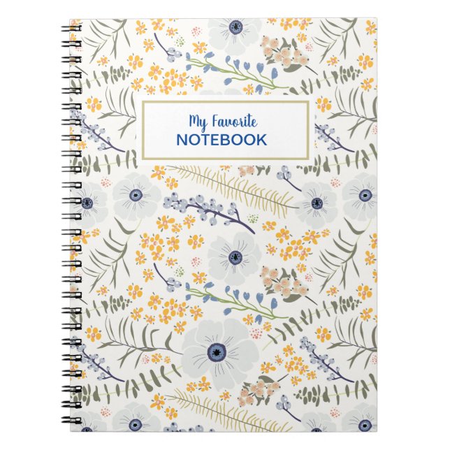 Carnet Sweet Spring Blue Jaune Fleurs botaniques Nom (Devant)