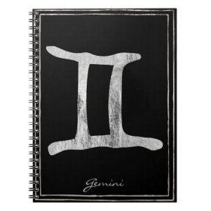 Carnet Symbole d'astrologie stylisée Gemini martelé argen