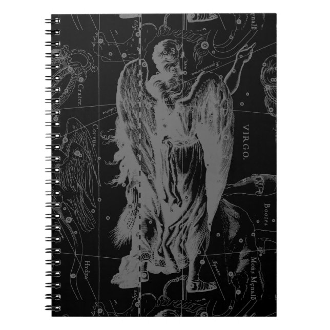 Carnet Symbole Virgo Constellation Hevelius Décor noir (Devant)