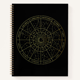 Carnet Symbole Zodiac horoscope constellations carte or