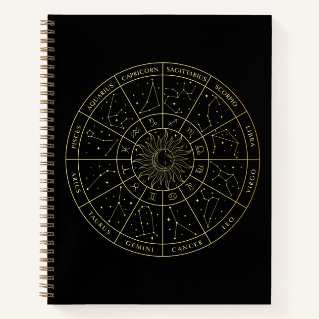 Carnet Symbole Zodiac horoscope constellations carte or (Devant)