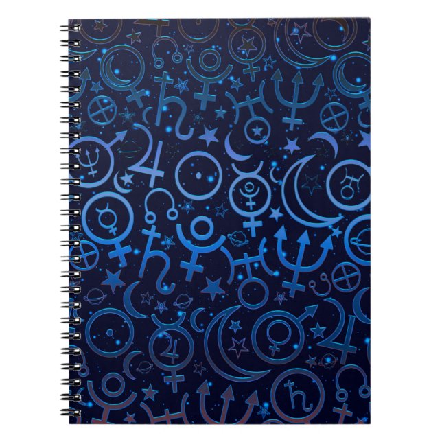 Carnet Symboles planétaires Bleus Planètes Universelles M (Devant)