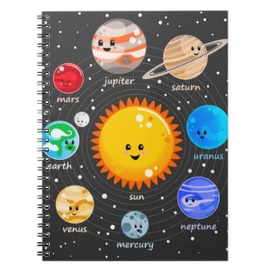 Carnet Système solaire Kawaii joyeux planètes étoiles 