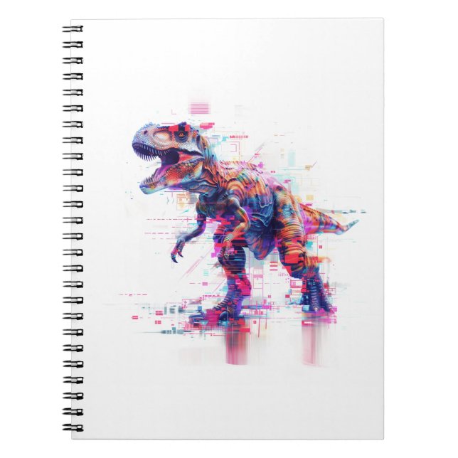 Carnet T-Rex Dinosaure Glitch Futuriste (Devant)