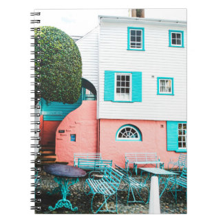 Carnet TABLE ET BANC turquoise ET GRIS BORDANT BLANC ET O