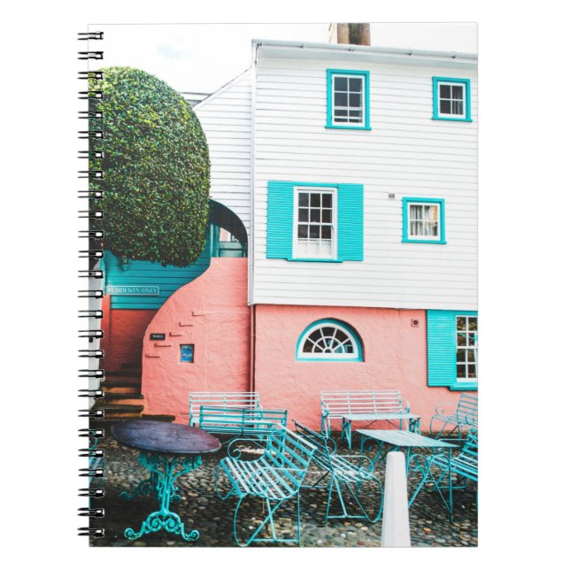 Carnet TABLE ET BANC turquoise ET GRIS BORDANT BLANC ET O (Devant)