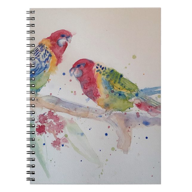 Carnet Tableau à l'aquarelle perroquet Rosella rouge (Devant)