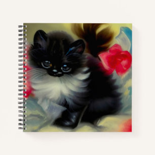 Carnet Tableau vintage de chaton noir et blanc