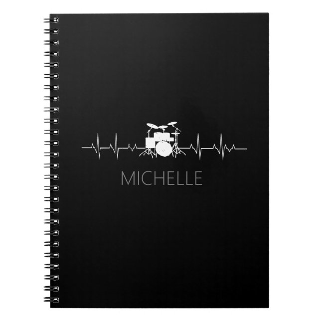 Carnet Tambours personnalisés noir blanc - Drôle batteur (Devant)