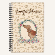 Tan Dachshund Chien Empreinte de patte & Floral Cu