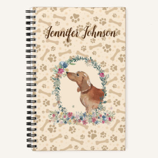 Carnet Tan Dachshund Chien Empreinte de patte & Floral Cu