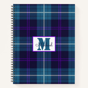 Carnet Tartan bleu bleu foncé Celadon Plaid Personnalisé