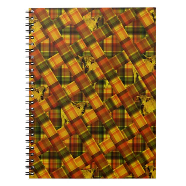 Carnet Tartan Highland Cow Design, (Devant)