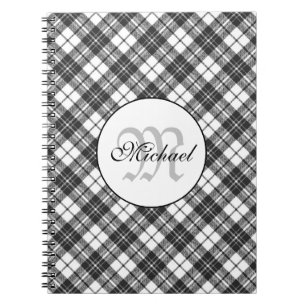 Carnet Tartan motif Noël noir blanc Monogramme