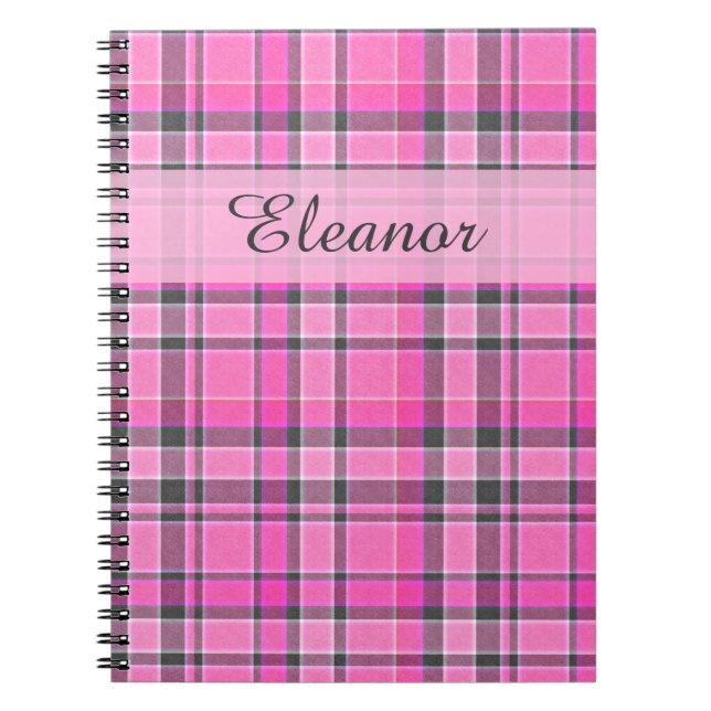 Carnet Tartan rose gris (Devant)