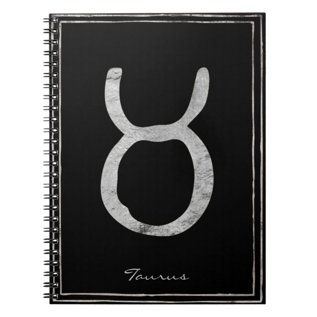 Carnet Taurus martelé argent stylisé symbole astrologie (Devant)
