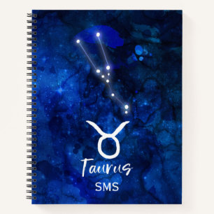 Carnet Taurus Zodiac Constellation Blue Galaxy Monogramme