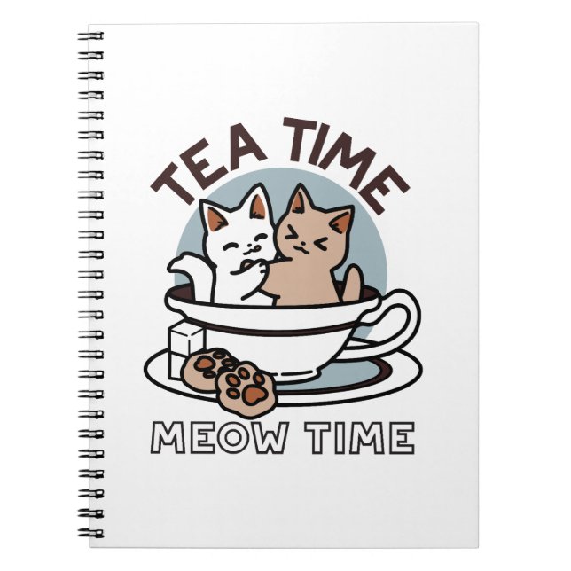 Carnet Tea Time Meow Time - Cute Cat and Tea Design (Devant)