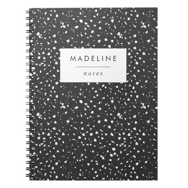 Carnet Tendance gris et blanc de charbon de bois Terrazzo (Devant)