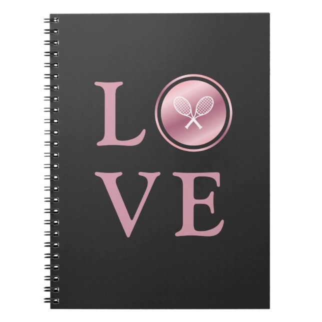 Carnet Tennis Love Rose Rose Or Typographie Raquettes mig (Devant)