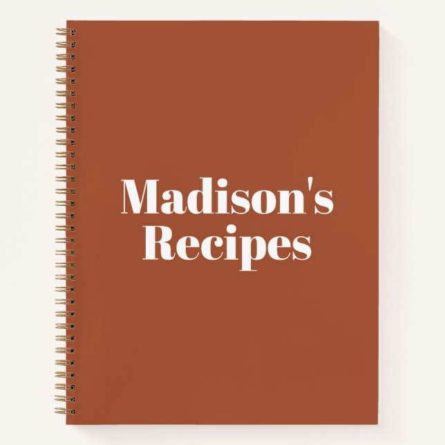 Carnet Teracotta moderne nom personnalisé texte Recette L (Devant)