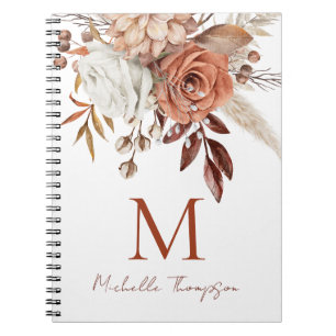 Carnet Terracotta Florals Monogramme Nom initial