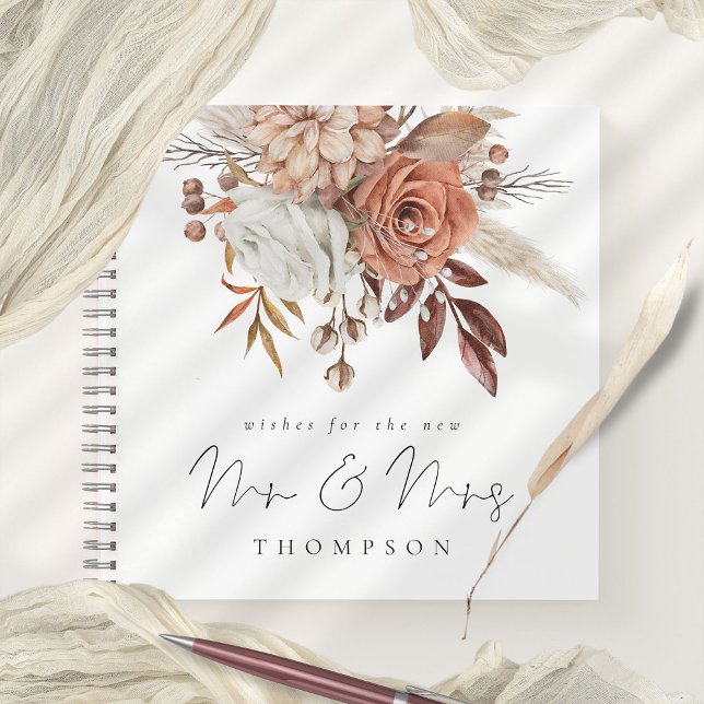 Carnet Terracotta Florals Souhaite Nouveau Mr. Mrs Guest  (Mr and Mrs Wedding Day Guest Book. Part of the Terracotta Autumn Florals Collection)