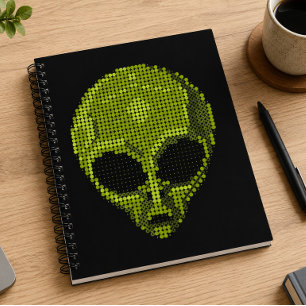 Carnet Tête d'alien vert artistique sur fond noir