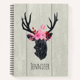 Carnet Tête de cerf géométrique avec couronne florale per
