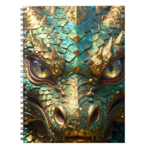 Carnet Tête de dragon turquoise et or