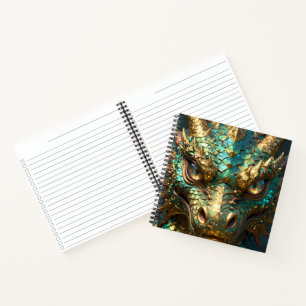 Carnet Tête de dragon turquoise et or