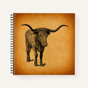 Carnet Texas Longhorn Bull Rustic Western Art Vintage