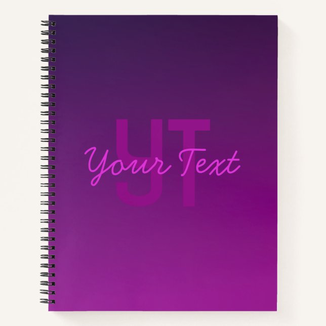 Carnet Texte Monogrammé Moderne Éditable & Ombre Violet (Devant)