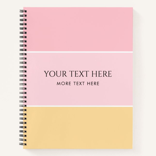 Carnet Texte personnalisé rose vanille jaune Modèle rayé (Devant)